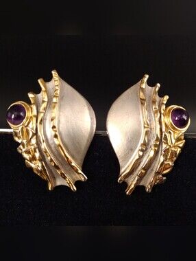 Karen Wentzel KW Gold Vermeil Sterling Silver Amethyst Pierced Earrings
